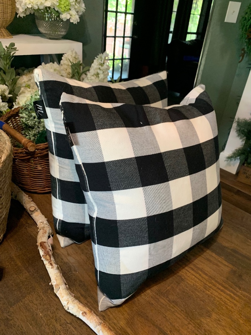 2 19 inch black & white buffalo check throw pillows - farmhouse decor